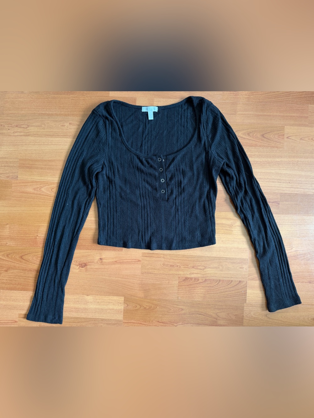Cropped Abound Black Button-up Sweater Top - Size Medium